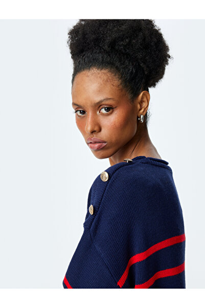 Koton Button Detailed Striped Oversize Knitwear Sweater