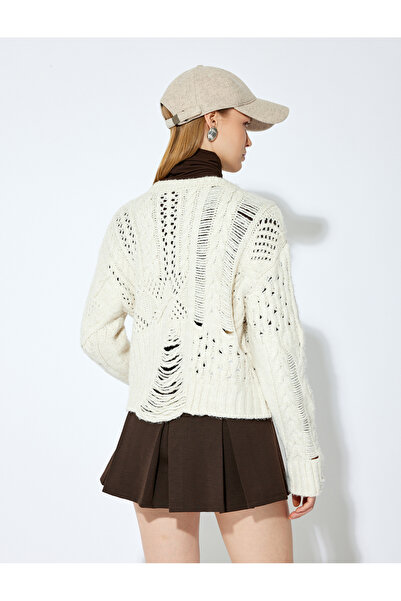 Koton X Şahika Ercümen - Long Sleeve Crew Neck Rhinestone Openwork Knit Sweater