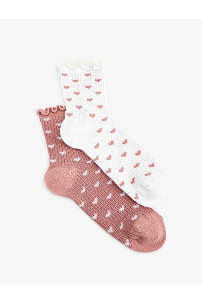 Koton Set of 2 Heart Multicolored Ruffled Socks