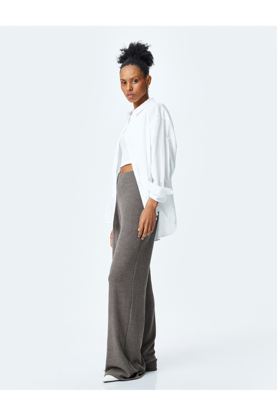 Koton Pantaloni lungi și lați cu textura standard în talie