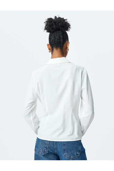 Koton Lacing Detail Long Sleeve Double Breasted Shirt