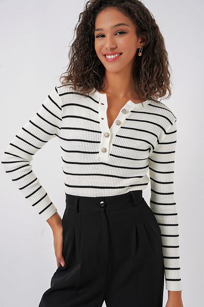 Bigdart 15821 Buttoned Knitwear Sweater - White