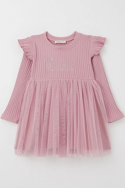 Breeze 1.5-5 Years Old Girl's Embroidered Long Sleeve Dress - Dried Rose