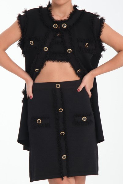 trikobis Tricot Skirt with Tassels and Gold Buttons
