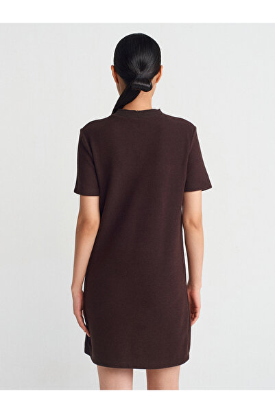Dilvin 90810 Yumuşak Mini Elbise-Kahve