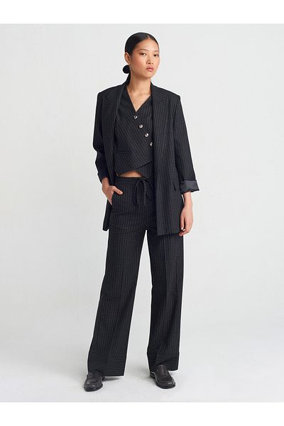 Dilvin 71589 Straight Cut Striped Trousers-Black