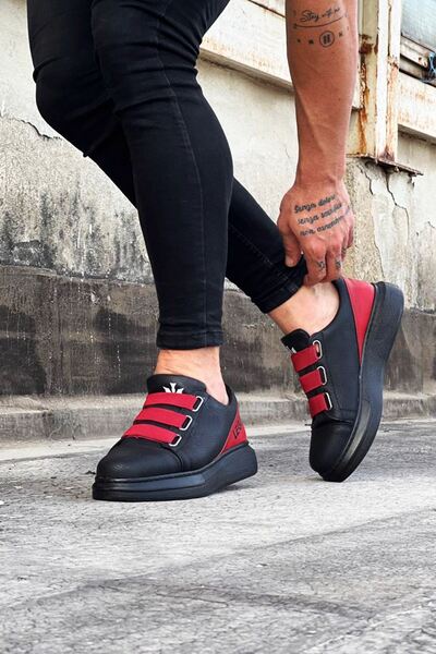 Wagoon WG029 3 Stripes Legend Charcoal Red Thick Sole Casual Men's Shoes