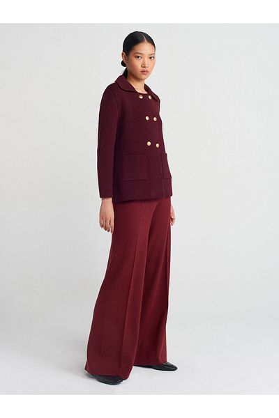 Dilvin 70167 Burgundy Knitwear Pants - Elastic Waist, M. Cut
