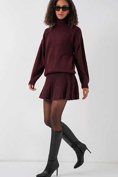 Bigdart 15891 Set de pulover și fustă din tricotaje roșii Claret