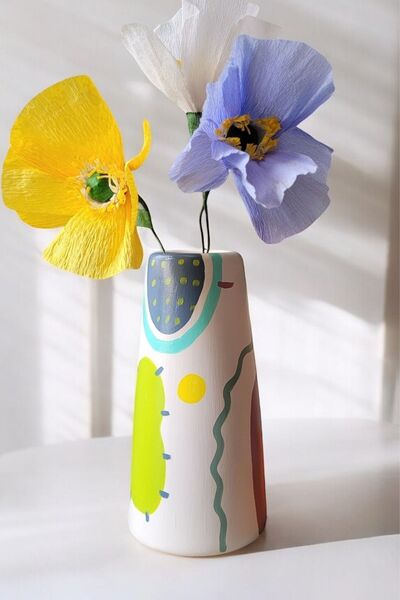 ARİENEL Seramik Vazo | 21x10 Cm | Etna | Minimal | Çok Renkli | Unique | Artistic | El Yapımı