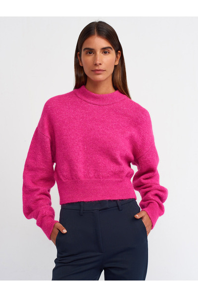 Dilvin 10502 Πουλόβερ με λαιμόκοψη Κοντό - Φούξια