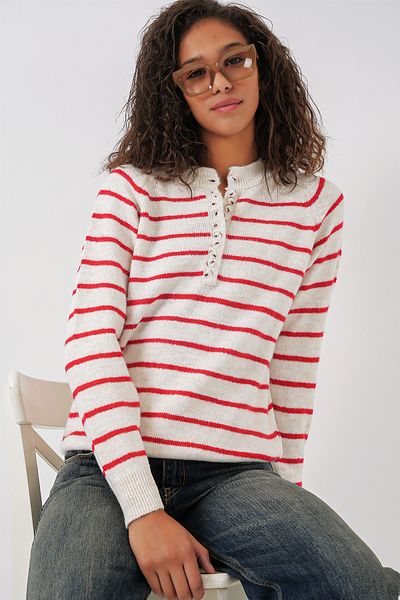 Bigdart 15808 Buttoned Sweater - Claret Red