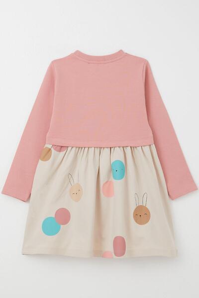 Breeze Cute Colorful Bunny Printed Long Sleeve Dress for 1.5-5 Years Old Girls - Dried Rose