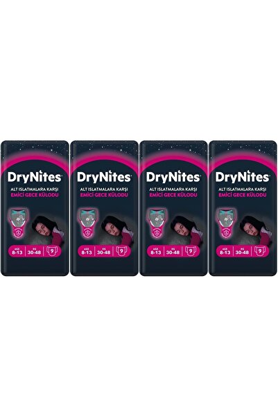 DryNites Emici Gece Külodu/Külot Bez Kız 8-13 Yaş 30-48KG Large 36 Adet 4PK*9...