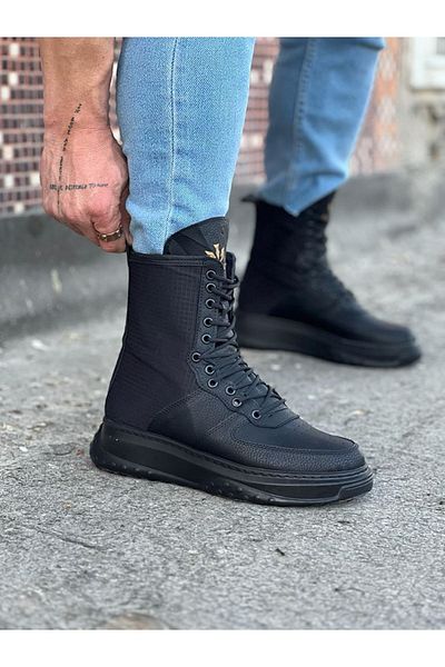 Wagoon Wg012 Μοντέλο Long Charcoal Skin Lace Up Boots