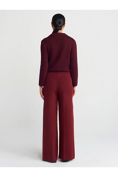 Dilvin 70167 Burgundy Knitwear Pants - Elastic Waist, M. Cut