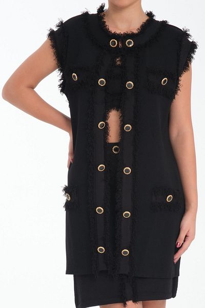 trikobis Long Knitwear Vest - Tape Detailed, Special Design