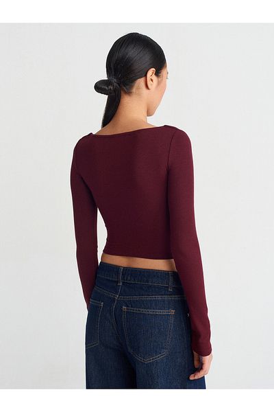 Dilvin 31507 Long Sleeve Top-Burgundy