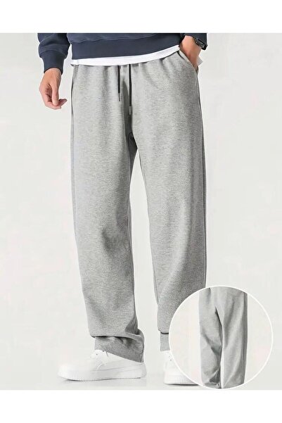 FİTGO Erkek Gri Oversize Yüksek Bel Battal Boy Eşofman Altı