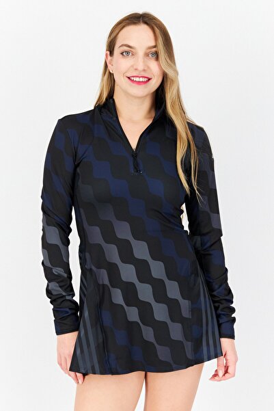 adidas فستان رياضي نسائي بأكمام طويلة للجري، مجموعة باللون الأسود