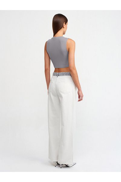 Dilvin 71442 Denim Garnished Cotton Trousers-Grey