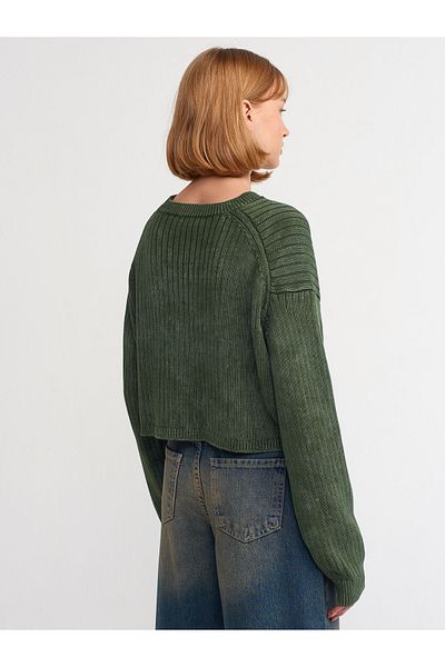 Dilvin 10456 Faded Effect Crew Neck Sweater-Khaki