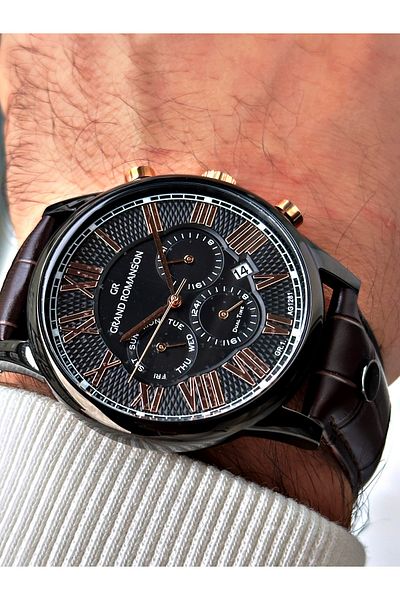 Romanson Men's Watch 1281 - Function Leather Cord and Steel Case