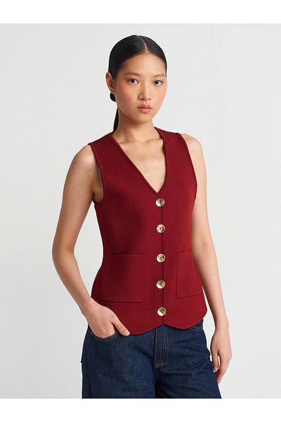 Dilvin 60294 Women's Crew Neck Buttoned Knitwear Vest