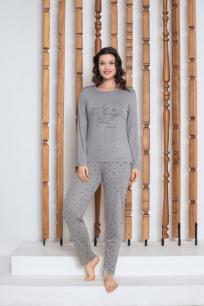GUAVA+ Set pijama cu mâneci lungi pentru femei cu buline gri