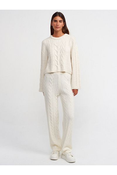 Dilvin 70158 Hair Knitted Knitwear Trousers-Ecru
