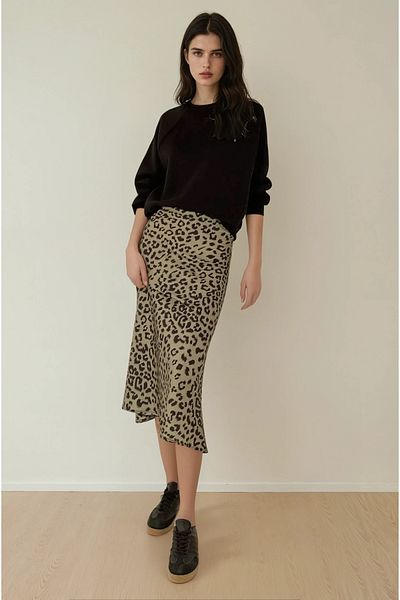 Hiccup Ψηλόμεση Leopard Print Satin Maxi φούστα