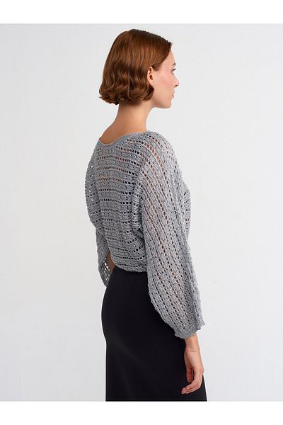 Dilvin 10439 Pulover cu mânecă kimono cu sclipici-gri