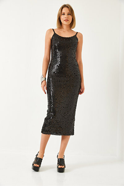 Bianco Lucci Women's Sequined Strap Midi Length Lined Dress 60261195