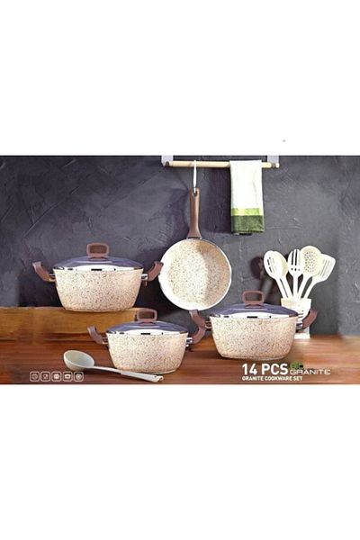 drobina Turkish granite cookware set consisting of 14 pieces cream steel