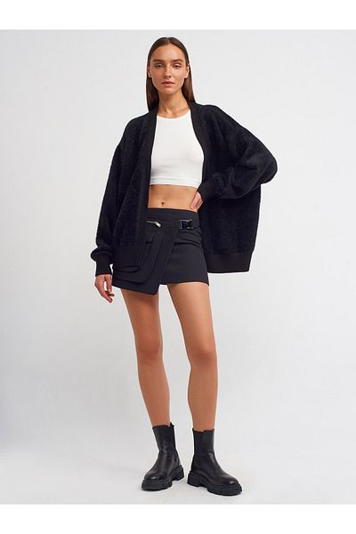 Dilvin 60204 Tricotaj cu decolteu în V cu textura moale Cardigan-Negru
