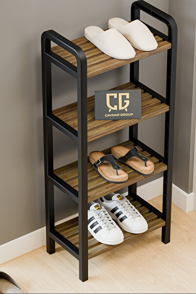 Çavdar Group Fifty Mega 4 Katlı Ahşap Ayakkabılık 40 Cm Ahşap Çubuklu 4 Bölmeli Lüks Raf Ünitesi Düzenleyici