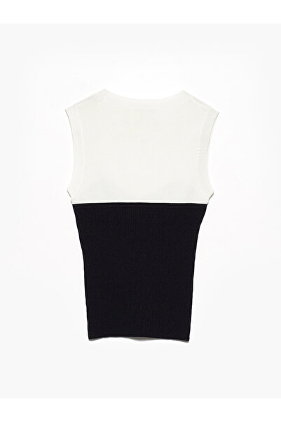 Dilvin 2647 Bisiklet Yaka Kolsuz Triko Bluz-siyah-ekru