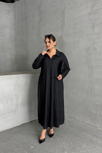 Stil Diva Plus Size V-Neck Long Sleeve Ribbed Hem Loose Long Dress 322181