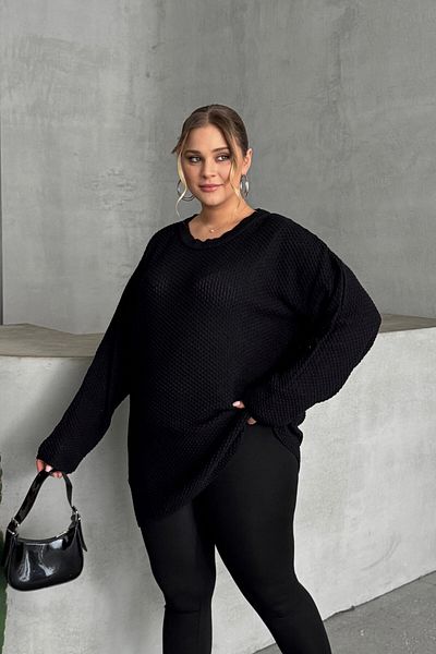 Stil Diva Plus Size Long Sleeve Crew Neck Slim Knitwear Sweater 302141