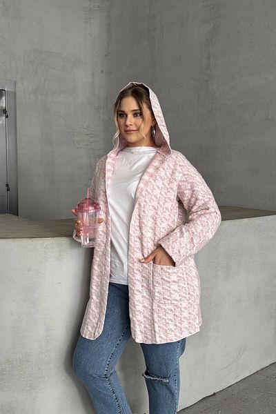Stil Diva Plus Size Long Sleeve Thin Cardigan Without Front Closure with Hood Pocket 301794