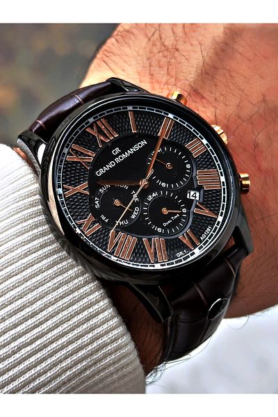 Romanson Men's Watch 1281 - Function Leather Cord and Steel Case