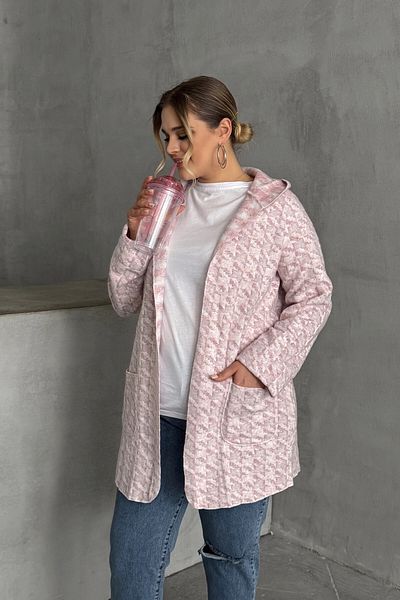 Stil Diva Plus Size Long Sleeve Thin Cardigan Without Front Closure with Hood Pocket 301794