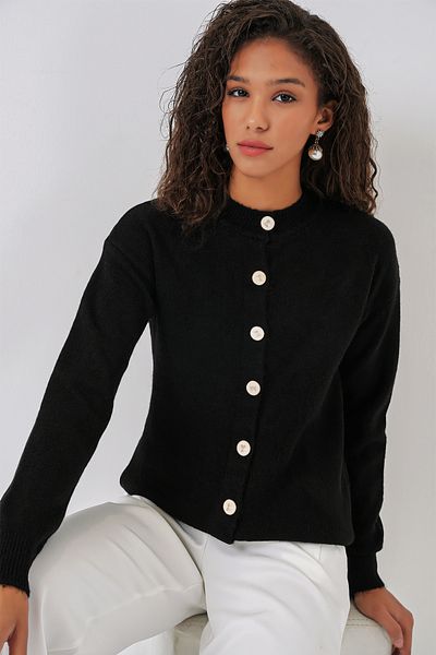 Bigdart 15912 Damen-Cardigan mit Knöpfen – Schwarz