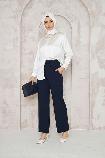 THIFF GYMWEAR Women's Lycra Velcro Closure Navy Blue Wide Leg Casual Pants