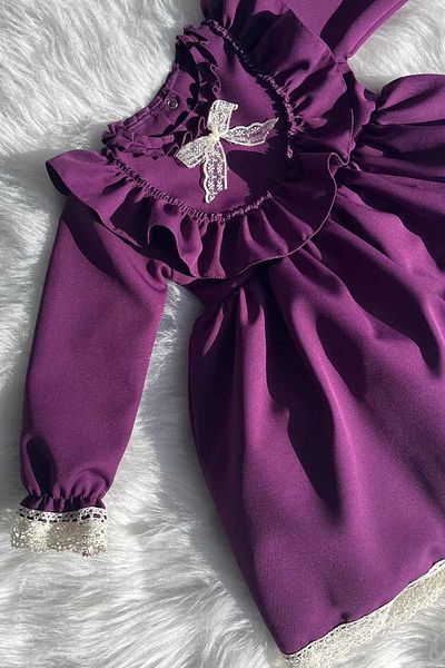 Bertuğ Bebek Purple Baby Girl Design Dress with Lace and Ruffle Detail