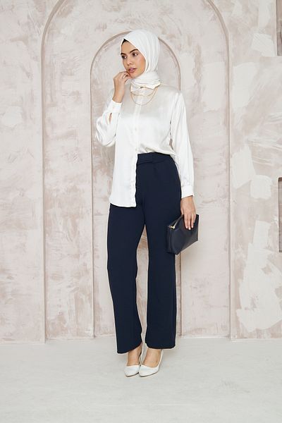 THIFF GYMWEAR Women's Lycra Velcro Closure Navy Blue Wide Leg Casual Pants