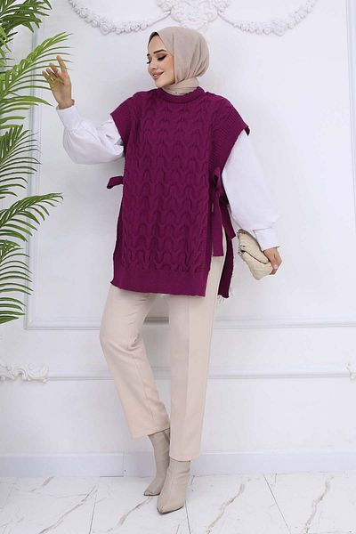 benguen Jumper violet - Brâu lateral cu cravată, model 11024