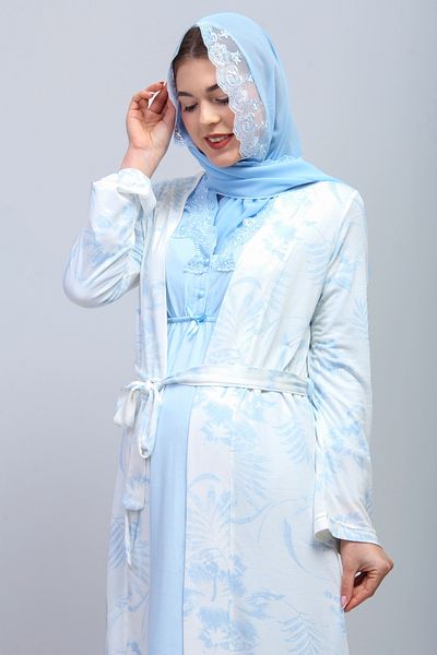 ByLohusa Set cămașă de noapte pentru gravidă cu hijab albastru Effortt