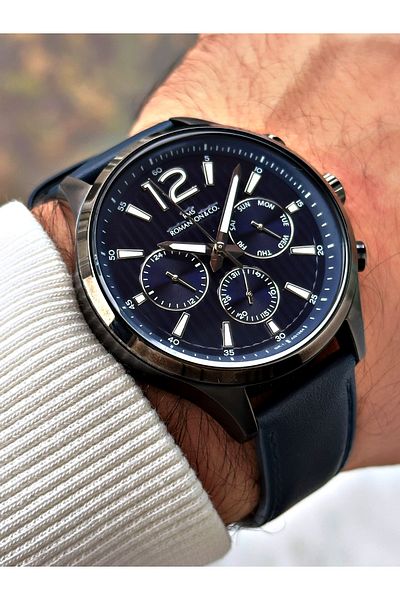 Romanson Function Leather Cord Steel Case Men's Wrist Watch 1363B