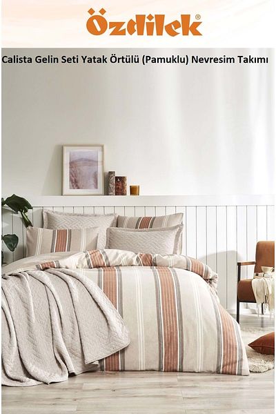 Özdilek Ozdilek Calista 7 Piece Bridal Set with Bedspread (Cotton) - Beige